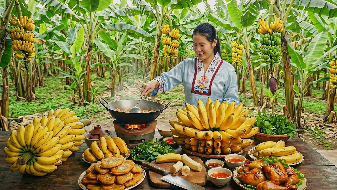 Life in the countryside | Harvesting Giant Bananas And Make a Dessert from Babanas | Village Cooking