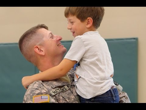 Returning soldier surprises son at school during lunch at Elk Plain School of Choice