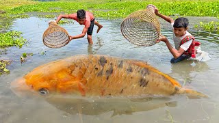 Amazing Fishing Video | Traditional Village Boys Catching Fish By Bamboo Tools Polo Trap In River