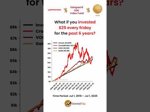 CrowdStrike 🔐 vs VOO 📈 vs Gold 🟡: You invested $25 every friday for 6 years #voo #gold #etf #stocks