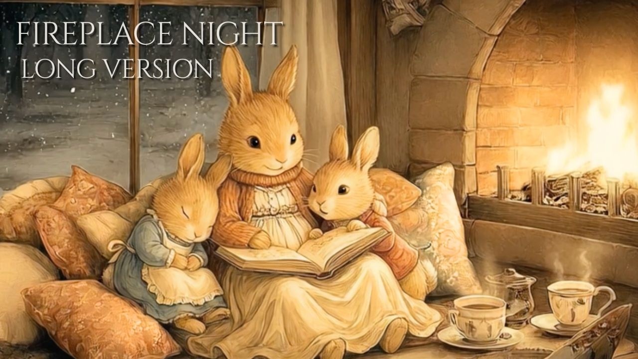 Fireplace Night with a Rabbit Family 🐇 | Gentle Celtic Sleep & Relaxation Music (Cozy Ambience)