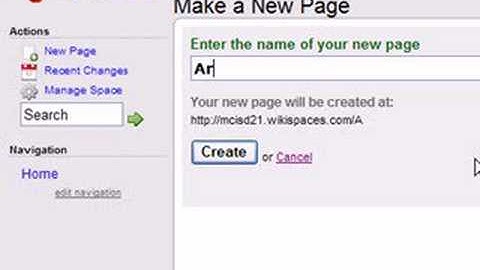 Adding a page to Wikispaces