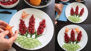 Art in Fruit Platter Cutting Tricks - Pomegranate Flower - Strawberry Butterfly Garnish