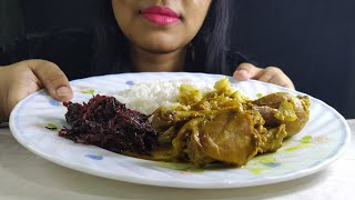 #Eating Rice with Chicken Curry and Red Leaf (eating show&sound)