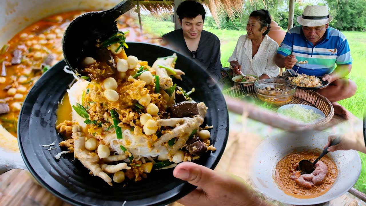 ทำน้ำยากะทิไก่ ยายเตี้ยว่าต้องแซ่บ บรรยากาศทุ่งนาลมเย็นดีมากๆ | อร่อยนัวร์