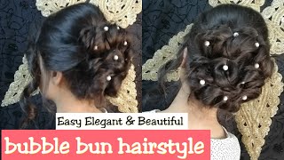 Easy Bubble bun hairstyle for wedding function and occasion