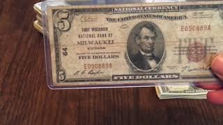 1929 $5 National bank note from Milwaukee