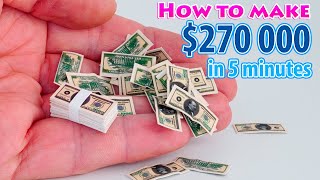 How to make 1000 Dollar Bills mini DIY dollhouse accessories - Tutorialbarbie hacks