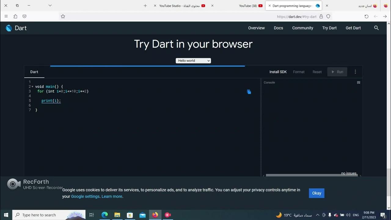 for loop in dart language - YouTube