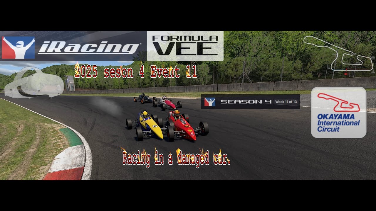 iRacing VR. Formula Vee.  Season 4  2025 Week 11. Racing in a damaged car.