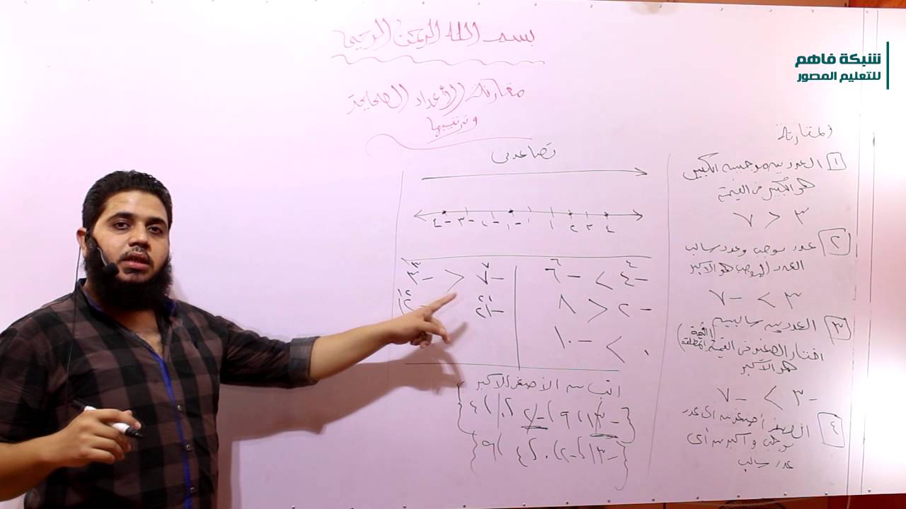 رياضيات اول متوسط - مقارنة الأعداد الصحيحه وترتيبها