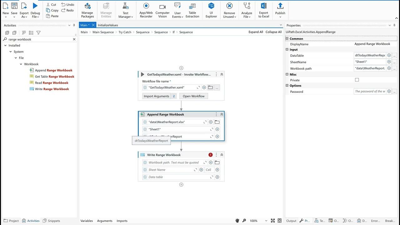 Write range workbook vs append range workbook in uipath when to use