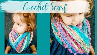 CROCHET COWL SCARF XL - SIZE NEWBORN & UP - RAINBOW PUFF STITCH -great project for beginners