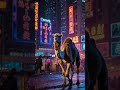 Neon Majesty: The Camel's Walk Through a Futuristic City #shorts #camel #animals