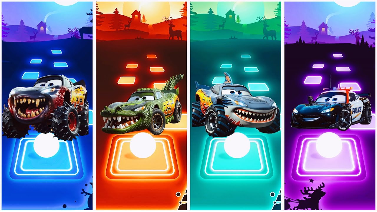 Monster McQueen 🆚 Crocodile McQueen 🆚 Shark McQueen 🆚 Police McQueen 🎶 Tiles Hop EDM Rush!