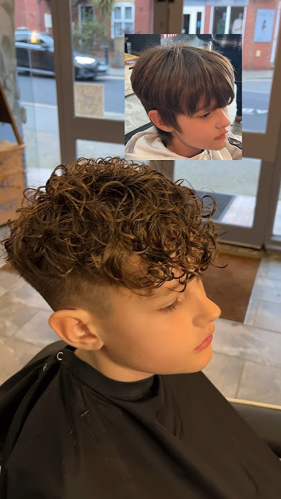 Curly Boys Perm , straight hair to Curly hair . Permed men’s hair with a fade #fade #boysperm