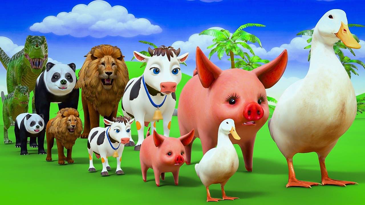 Long Slide Game with Colourful Duck Cow Tiger Gorilla Dog Elephant 3d Animal Game Funny 3d Animals