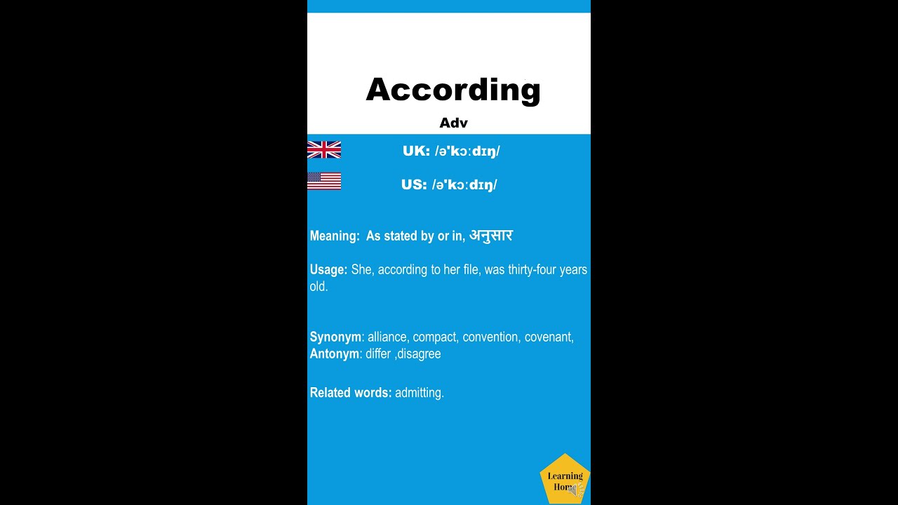 According Meaning Pronunciation And Synonyms Shorts Youtube