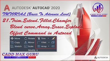 Autocad 2D/3D Tutorial:-21 Trim|Extend|Fillet|Chamfer|Blend curve|Array|Erase|Explode|Offset Command