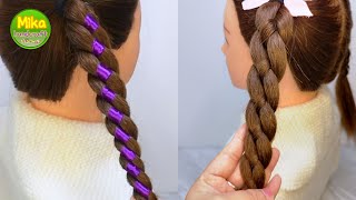 4​ Strand​ Braid​ hair​ with​ ribbon Braids​ Hairstyle​ for​ long​ medium​ hair​ for​ girl​