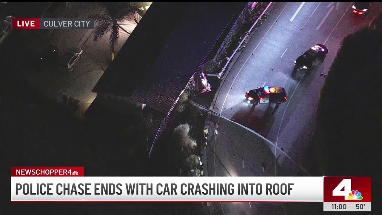 Police chase ends with car crashing into roof in Culver City - YouTube