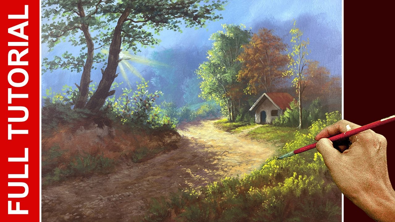 Tutorial : Acrylic Landscape Painting / Morning Lights on Mountain Road ...