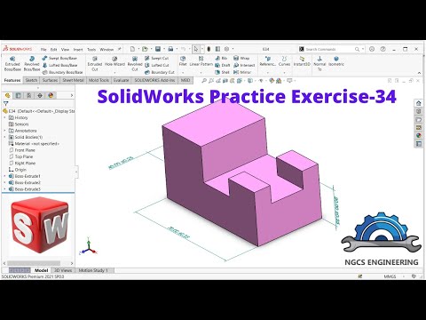 Capa de SolidWorks Practice EXERCISE-34 || Extruded boss/base, Rectangle, line || SolidWorks tutorial