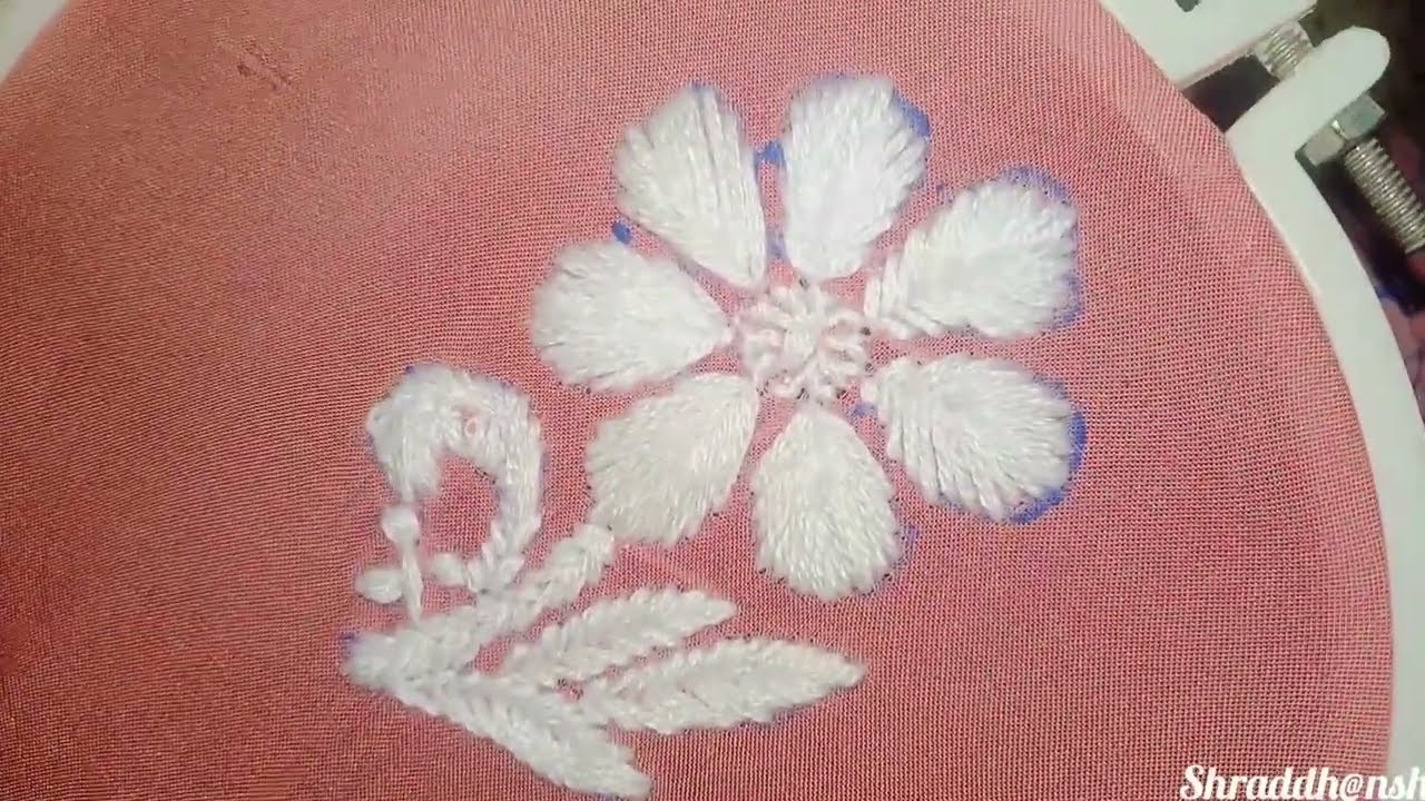 Hand embroidery tutorial, leaf stitch,fishbone stitch, Chikankari embroidery flower design