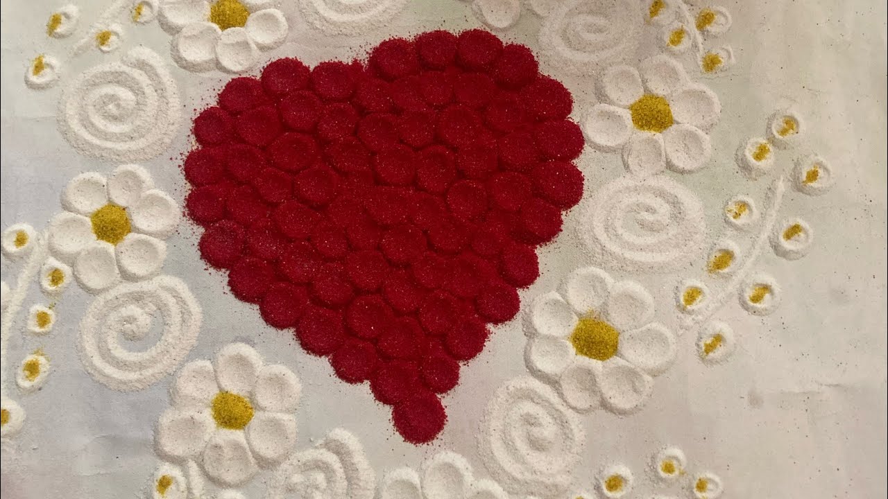 Beautiful Heart rangoli design for any function/Attractive design by archana 