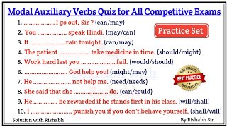 Modal Auxiliary Verbs practice set | Auxiliary verbs exercise | Auxiliary verbs quiz for All exams
