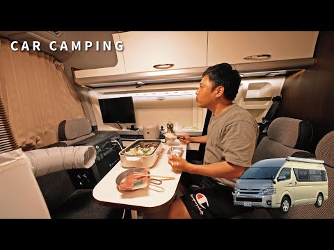 [Car camping] BBQ in the 65,000US$ Hiace camping car. GIFU car night trip. 170