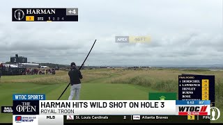 Brian Harman hits wild shot on third hole at The Open