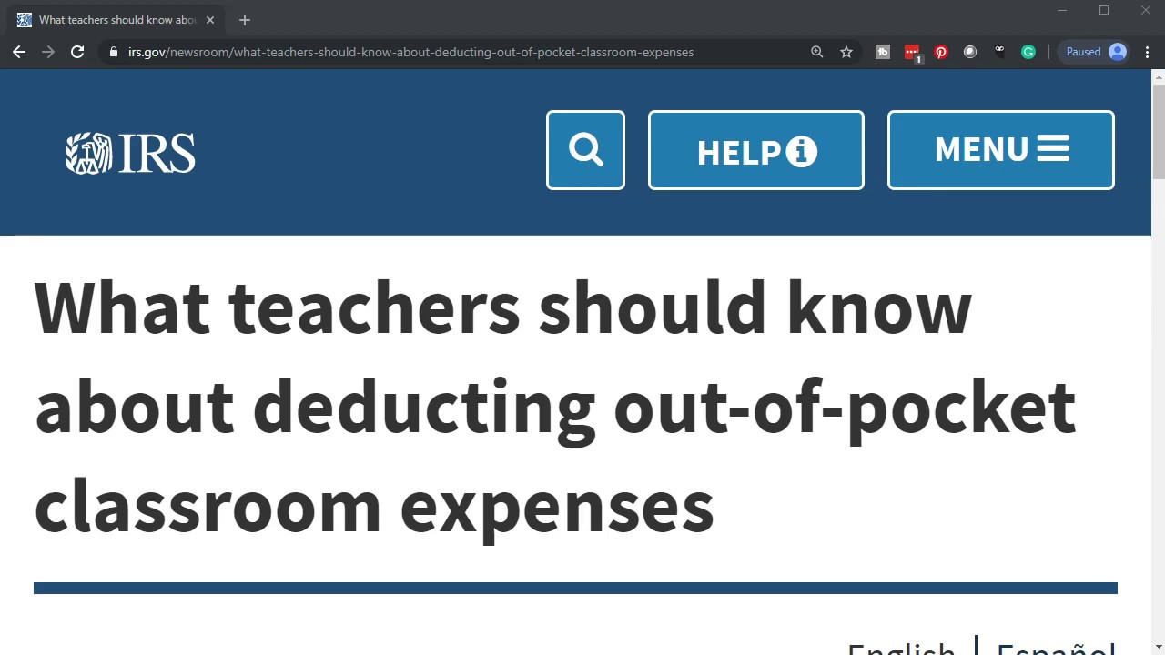 IRS Tip - What teachers should know about deducting out-of-pocket classroom expenses