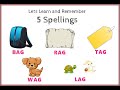 TITU Learning - 5 Basic Word Spellings || Easy Spelling Learning for Kids || BAG, RAG, TAG..