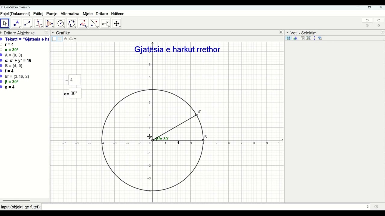 GeoGebra   Njehsojmë gjatësinë e harkut rrethor