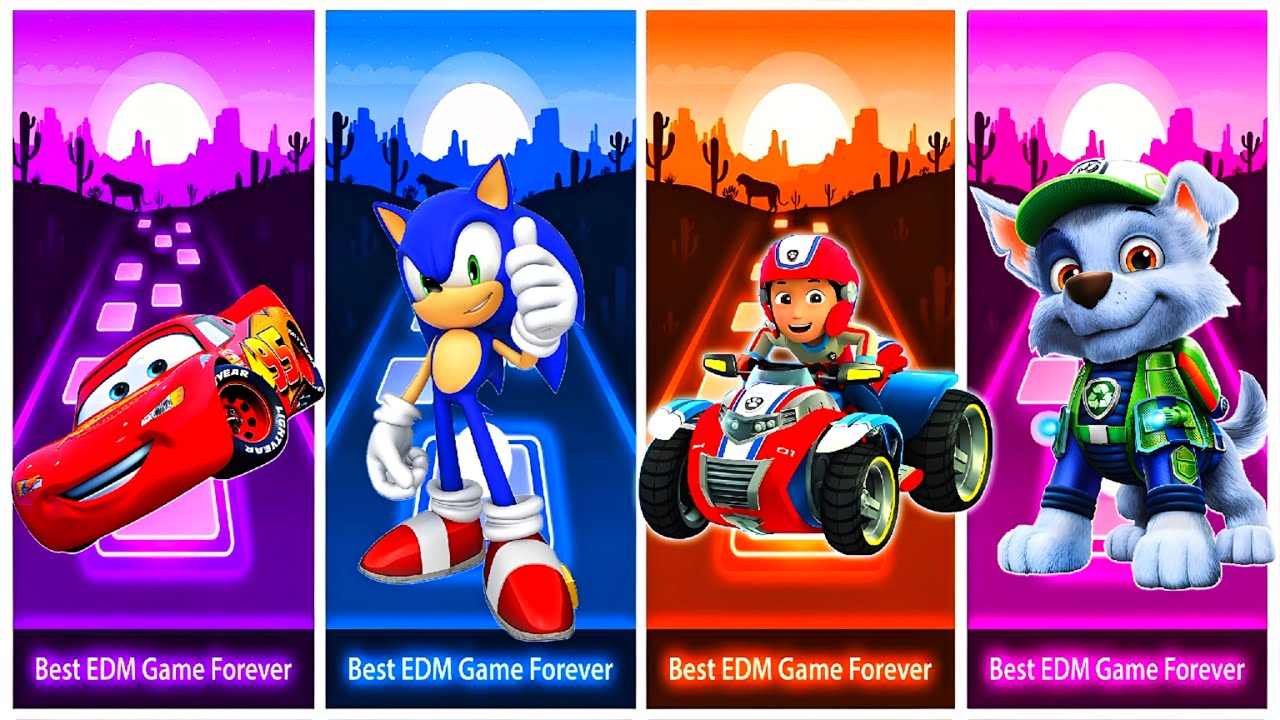 MCQUEEN VS SONIC VS PAW PATROL TILES HOP EDM RUSH! Part8