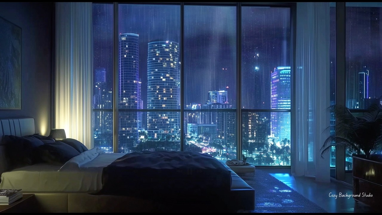 Rain Sounds for Sleep with Soft Thunder | Cozy Skyline (3 Hours)