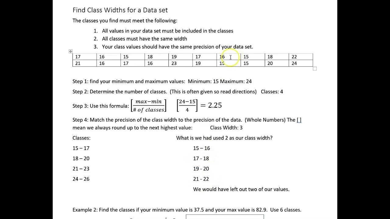 Find Class Width from Data Set - YouTube