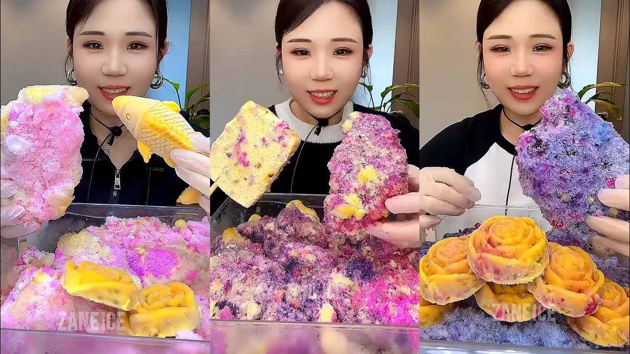 ASMR YY LATEST CHEWY FROZEN PASSION FRUIT EATING WITH SHAVED ICE