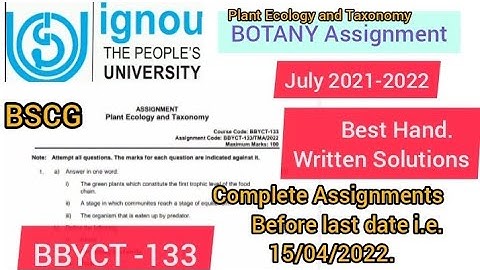 BSCG || IGNOU BBYCT -133 || Botany Assignment || English Medium || Solved(2021-2022)|| Plant Ecology
