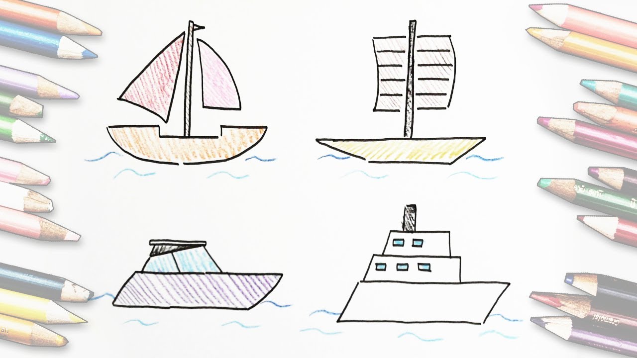 [thed] How to draw boat, yacht easily, Drawing a ship/ 배,요트 그리기, 돛단배 ...