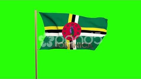 Dominica Flag With Title Waving In The Wind. Looping Sun Rises Style. Animation
