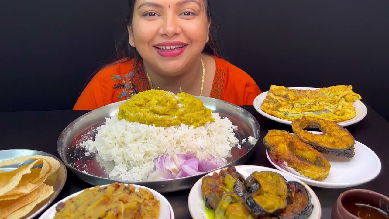 Bigbites , Comfortable Lunch Menu,Eating Rice With Dal Seddho, ALU Vorta,Katla Mach vaja,Begun Vaja,