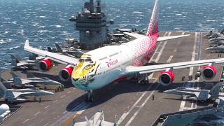 SUPER RARE! Rossiya Tigrolet Boeing 747 Takes Off from an Aircraft Carrier - MSFS