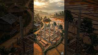 Asmr 15-Stage Cinematic Construction Of A Hybrid Sky Balcony Home Terraced Farmland View