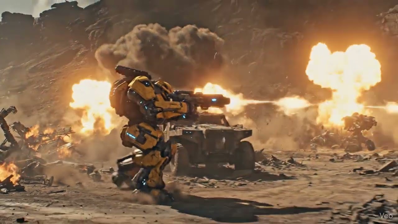 Robot in action in battalground | 