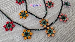Kum Boncuk Çiçekli Kolye (halhal, küpe) sand bead flower necklace anklet-collar de cuentas de arena