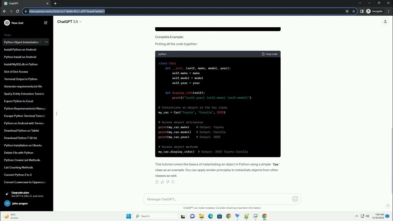 how to instantiate an object in python - YouTube