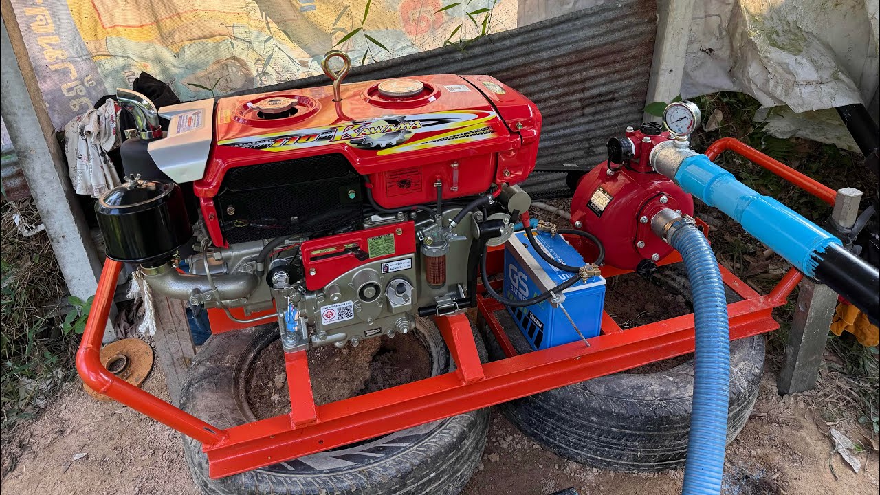 รดน้ำทุเรียน ใช้งานจริง เครื่องยนต์ดีเซล KAWAMA 11HP 110 ET  ปั๊มเพลาลอย แรงดันสูง 2