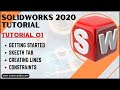 SolidWorks Tutorial in Hindi | Getting Started, Sketch TAB, Creating Lines, Constraints